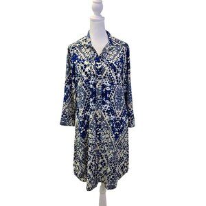 Cabi Blue Jewel Tunic Belted Button Down Shirt Dress Size Small *Missing Belt*